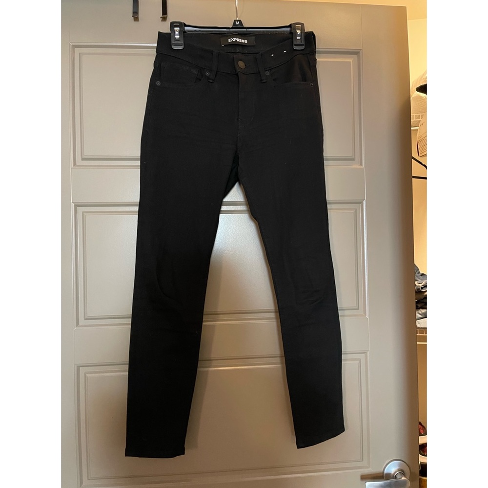 Express, size 4 short, black high waisted skinny jeans, lightly worn